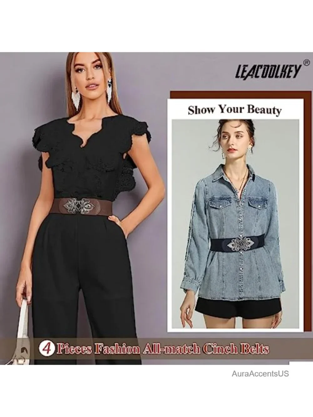 4 Pack Wide Elastic Waist Belt for Dress Plus Size Vintage Stretch Belt 2.36